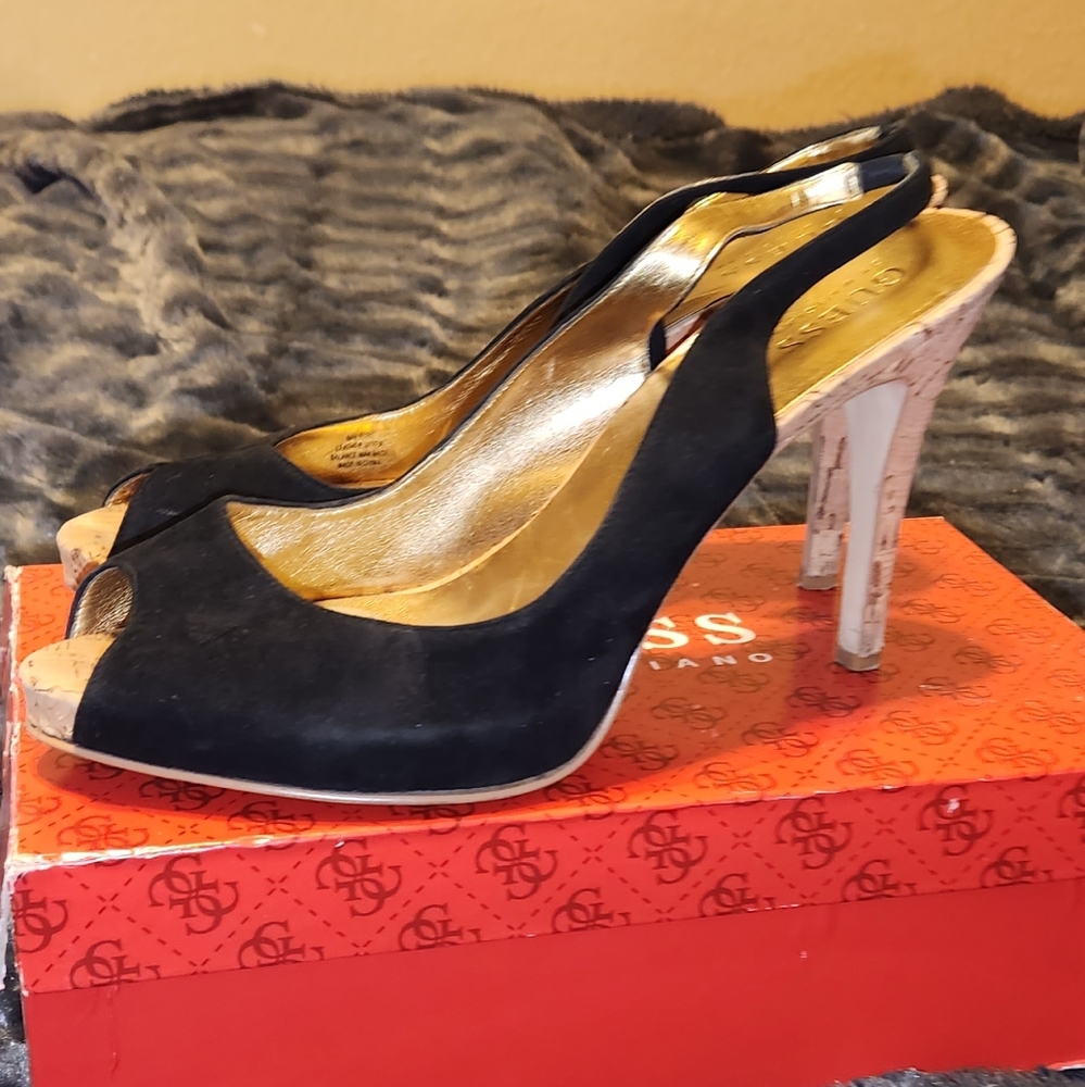 GUESS Black Peep-Toe Women's Heels